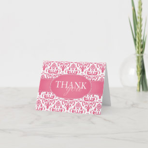 Pink Damask Blank Wedding Thank You Card