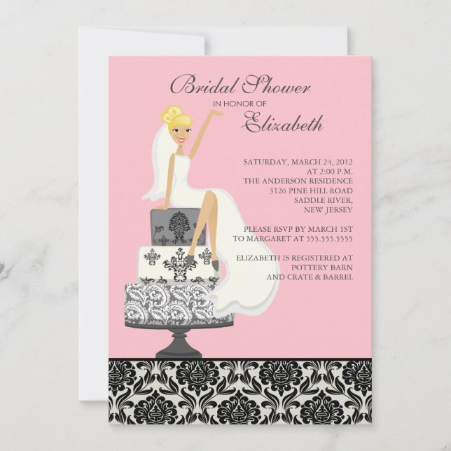 Pink Damask Blonde Bride Bridal Shower Invitation (Front)