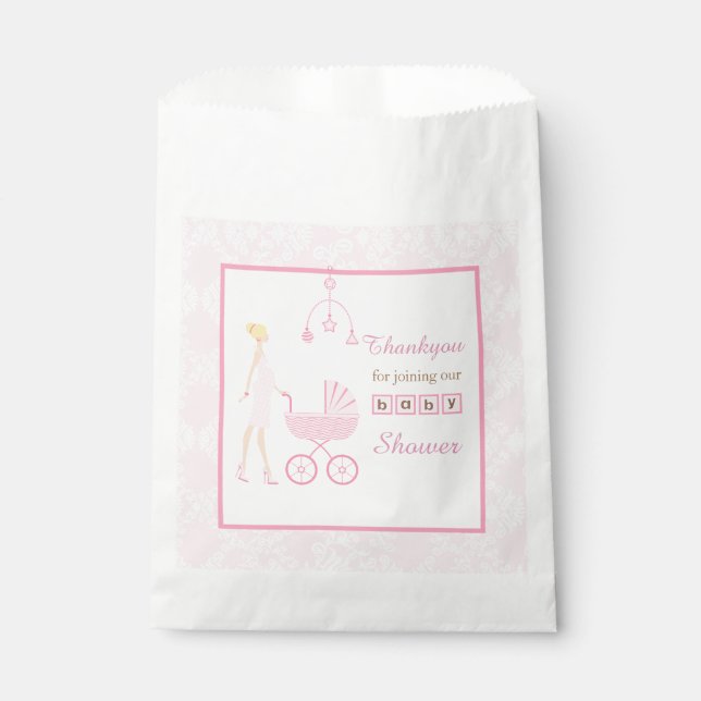Pink Damask Blonde Woman Baby Shower Favour Bags (Front)