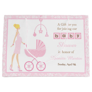 Pink Damask Blonde Woman Baby Shower Large Gift Bag