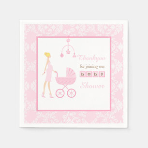 Pink Damask Blonde Woman Baby Shower Napkin