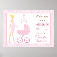 Pink Damask Blonde Woman Baby Shower