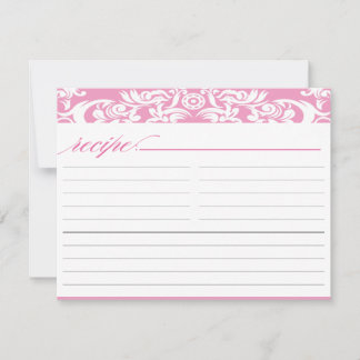 Pink Damask Bridal Shower Recipe Card