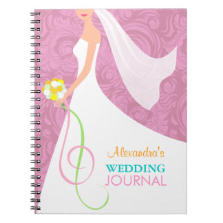 Pink Damask Bridal Wedding Journal Notebook