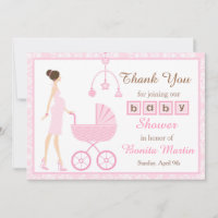 Pink Damask Brunette Woman Baby Shower