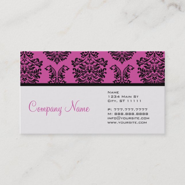 Pink Damask Business Card (Front)
