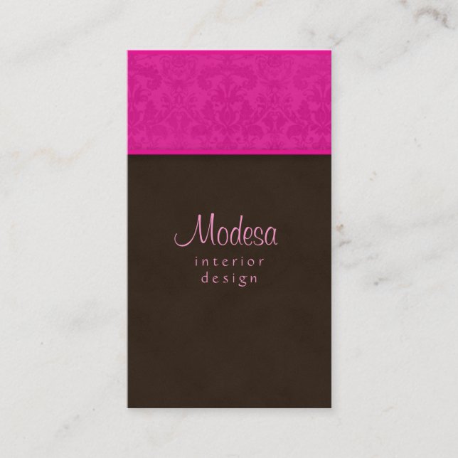 Pink Damask Business Card Interior Design / spa (Front)
