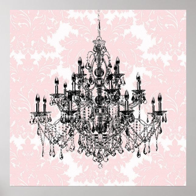 Pink Damask Chandelier Wall Art Print (Front)
