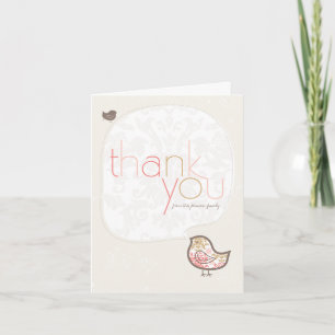 Pink Damask Chick Whimsical Girl Baby Shower/Birth Thank You Card