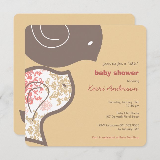 Pink Damask Chicks Baby Shower Party Invitation (Front/Back)