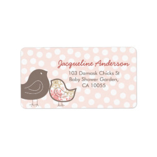 Pink Damask Chicks Girl Baby Shower Address Labels