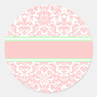 Pink Damask Classic Round Sticker