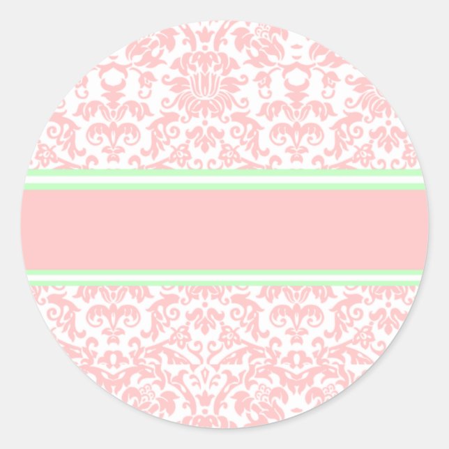 Pink Damask Classic Round Sticker (Front)