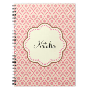 Pink Damask Cream Flower Spiral Notebook
