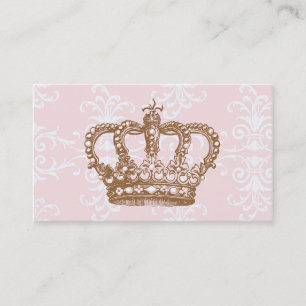 Pink Damask Crown Business Card