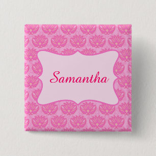 Pink Damask Custom Personalised Name Badge
