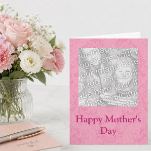 Pink Damask Customisable Photo Card