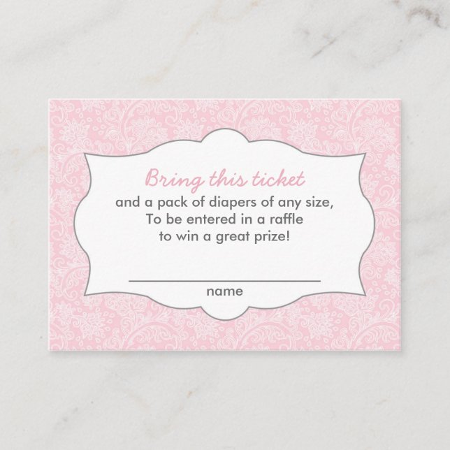 Pink Damask Diaper Raffle Tickets CUSTOMIZABLE Enclosure Card (Front)