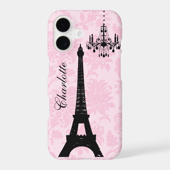 Pink Damask Eiffel Tower iPhone Case (Back)