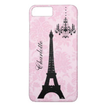 Pink Damask Eiffel Tower iPhone Case