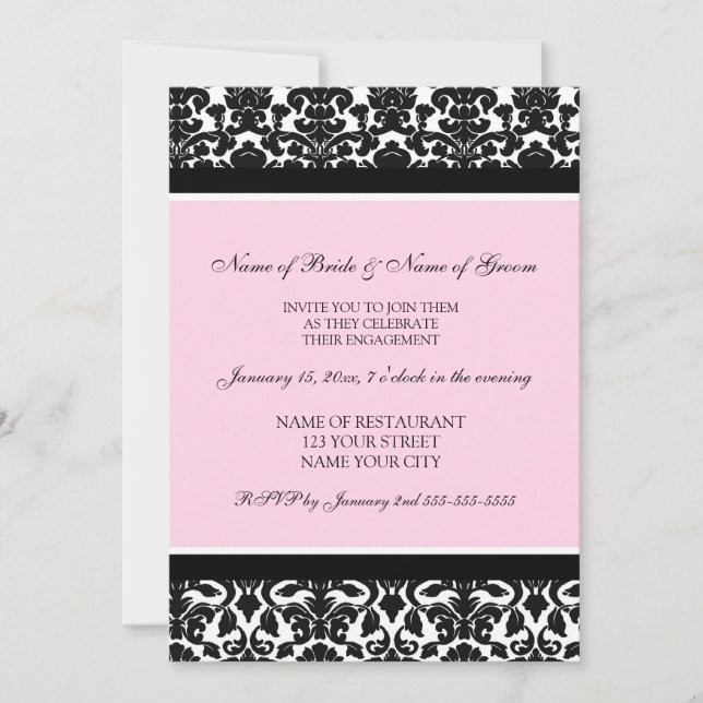 Pink Damask Engagement Party Invitations (Front)