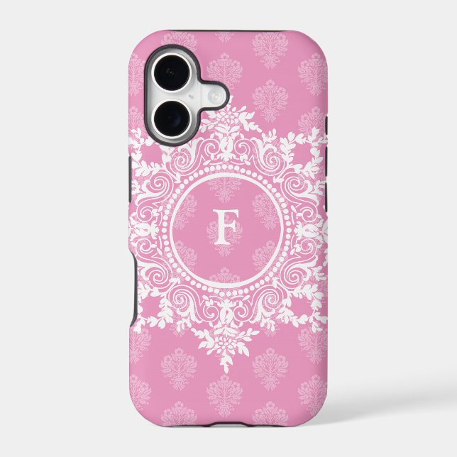 Pink Damask Filigree Custom Initial (Back)
