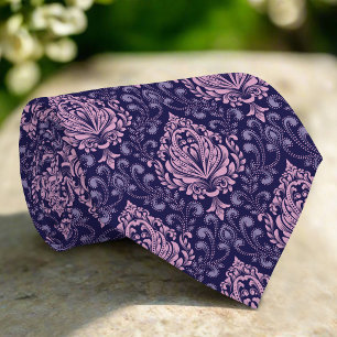 Pink Damask Floral Elegant Purple Background Tie