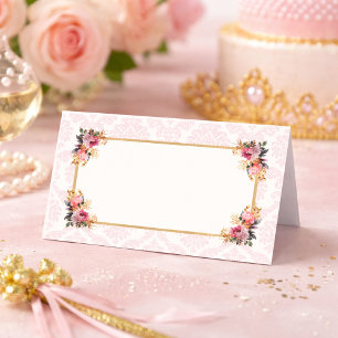 Pink Damask Floral Princess Fairytale  Place Card