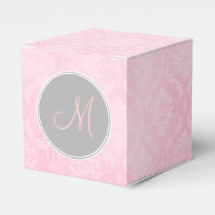 Pink Damask Grey Monogram Favour Box