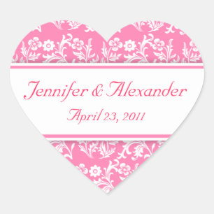 Pink Damask Heart Wedding Invitation Seals