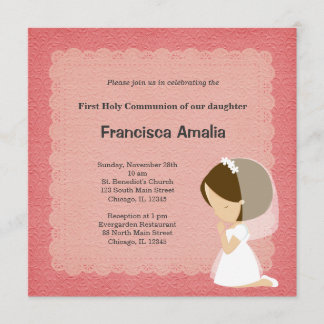 Pink Damask Holy Communion girl Invitation