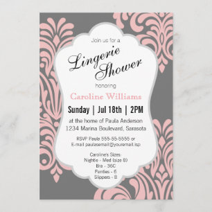 Pink Damask Lingerie Shower Invitation