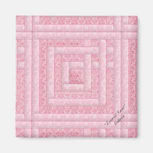 Pink Damask Log Cabin Quilt Magnet