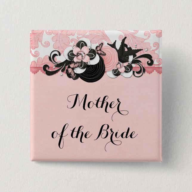 Pink Damask Love Bird Button (Front)
