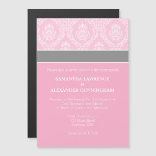 Pink Damask Magnetic Wedding Invitation