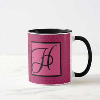 Pink Damask Monogram H Mug