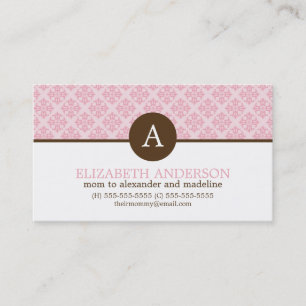 Pink Damask Monogram Pattern Calling Card