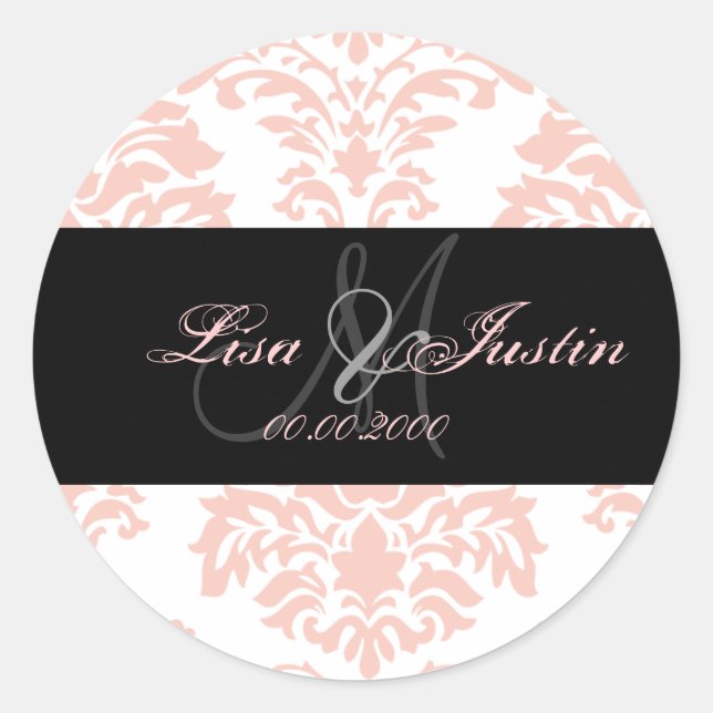 Pink Damask,  monogram stickers (Front)