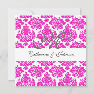 pink damask monogram wedding invitation, add text invitation