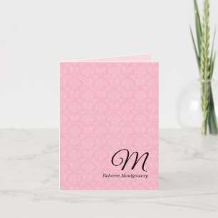 Pink Damask Monogrammed Deluxe Note Card