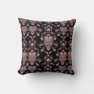 Pink Damask on Black Cushion