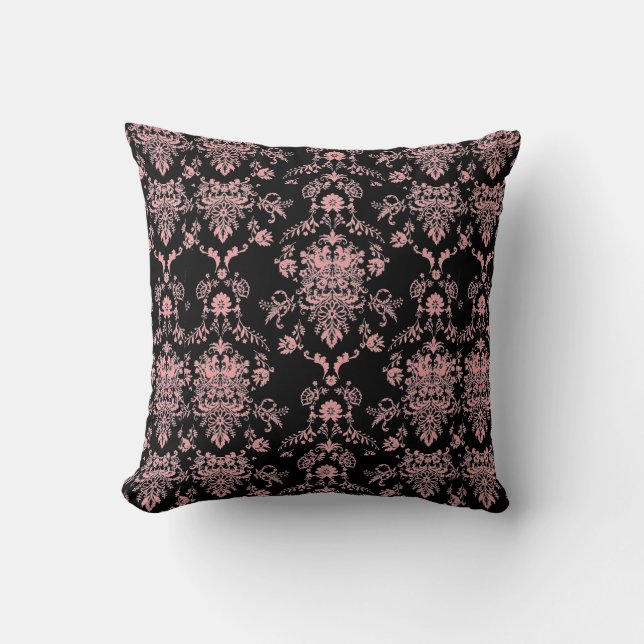 Pink Damask on Black Cushion (Front)