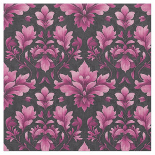 Pink Damask on Black Fabric