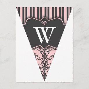 Pink Damask Party Flag Bunting Banner Postcard