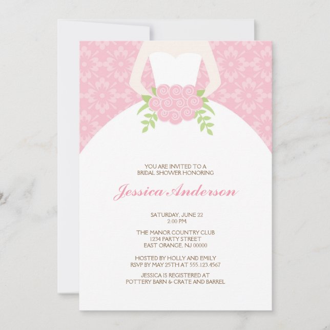 Pink Damask Pattern Bridal Shower Invitation (Front)