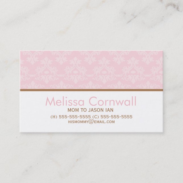 Pink Damask Pattern Mum Calling Cards (Front)
