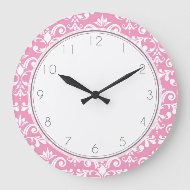 Pink Damask Pattern Pattern Large Clock (Front)