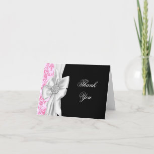 Pink Damask Pink Black Thank You Cards