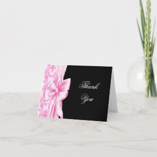 Pink Damask Pink Black Thank You Cards