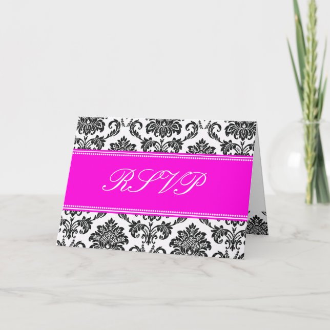 Pink Damask RSVP Card (Front)